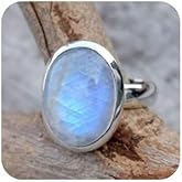 QUSIIOSLK 925 Sterling Silver Moonstone Ring Boho Rainbow Oval Shape Moonstone Ring Natural Moon Gemstone Solitaire Rings Jewelry for Women Size 6-11 11