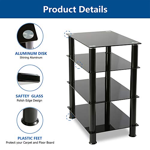 5Rcom 4 Tier TV Rack Black Glass Component Media Stand Audio Video Tower Shelves, Storage for Xbox,Routers,Cable Boxes, Games Consoles, Hi-fis - Thumbnail 3