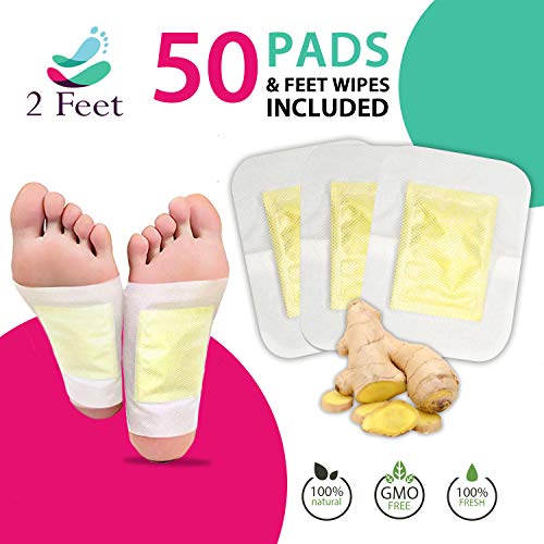 Premium Natural Foot Pads | 50 Patches + Foot Wipes | Organic Ingredients | Stress Relief, Sleep Better, Soothing Aches and Pains, Increased Energy, Enhanced Mental Function, Odor Eliminator, Ginger