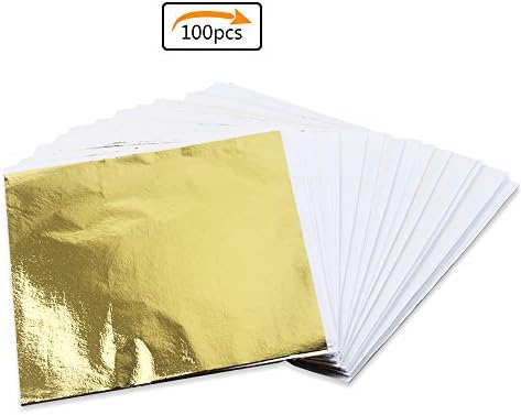 Purture 100 Imitation Gold Leaf Sheets Gold Foil Paper for Arts, Gilding Crafting, Decoration, 14 CM by 14 CM Shipping by FBA