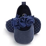 BENHERO Baby Infant Girls Soft Sole Floral Princess Mary Jane Shoes Prewalker Wedding Dress Shoes (12cm(8-14 Months), Navy)