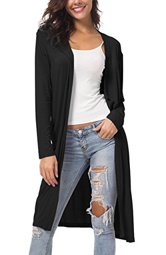 Urban CoCo Women's Casual Split Button Open Front Long Cardigan Pockets (M, Black)