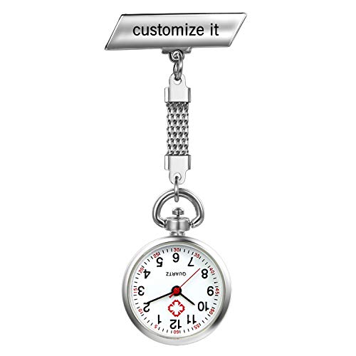 Women Nurses Watch Simple Classic Unisex Doctor Tunic Lapel Pin-on Brooch Quartz Fob Watch Large Arabic Numeral Mark with Metal Link - Thumbnail 6