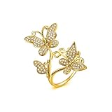 Bella Lotus Delicate Butterflies 18k Yellow Gold Plated CZ Diamond Women Party Rings, Size 6.5