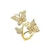 Bella Lotus Delicate Butterflies 18k Yellow Gold Plated CZ Diamond Women Party Rings, Size 6.5