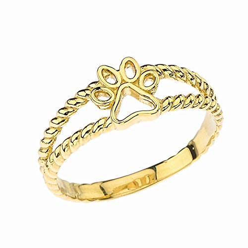 Elegant 10k Yellow Gold Openwork Dog Paw Print Double Rope Ring (Size 6)