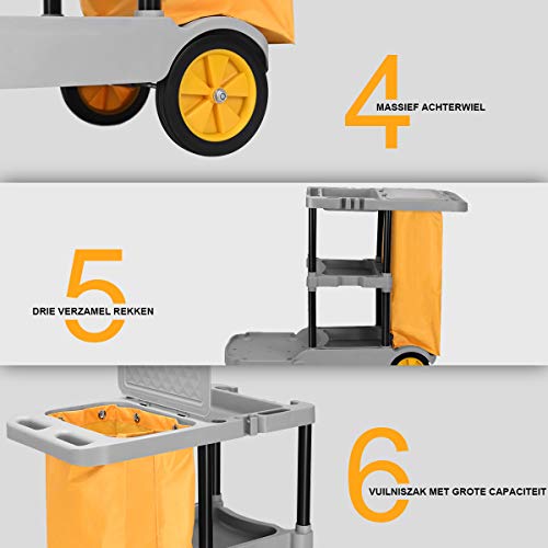 COSTWAY Commerciële schoonmaakkar, 3 Plank Huishoudelijke Utiliteitswagen - Afbeelding 4