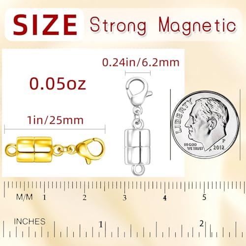 MKCYD Magnetic Necklace Clasp with Lobster Clasp,14K Gold and Silver Magnetic Jewelry Clasps for Necklace Extender Bracelet Closures