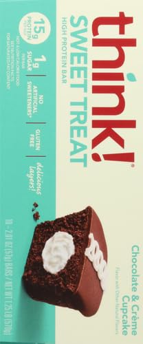 THINK! PROTEIN BARS, HIGH PROTEIN SNACKS, GLUTEN FREE, KOSHER FRIENDLY, SWEET TREAT, CHOCOLATE & CREME CUPCAKE, 10 COUNT