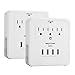 USB Wall Outlet Surge Protector, 4 USB Charging Ports (5V/4.2A) and 3 AC Outlets, 15A/125V/1875W, 2 Slide-Out Phone Holders, White