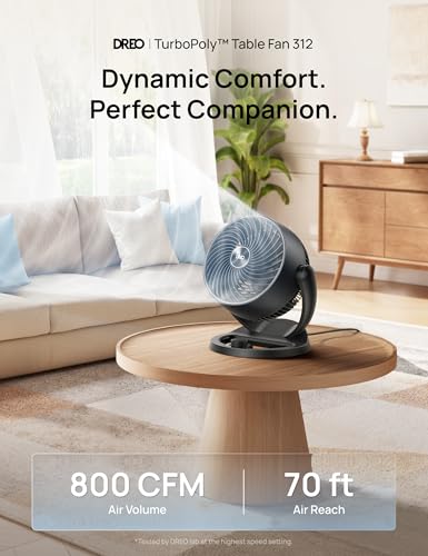 DREO Ventilador de Escritorio para Habitación, Ventilador Portatil con 3 Velocidades, Flujo 21,3m, Ventilador Silencioso 28dB, Ajuste Vertical Manual de 120°, Ideal para Hogar, Oficina Cocina, Negro