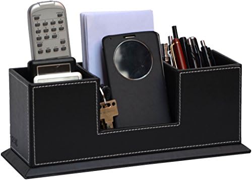 Leather Office Desk Organizer Keeps Supplies and Desktop Accessories Neat. Double Pen Holder + Business Card Holder. Perfect for an Executive. Faux Leather. Vintage Furniture. Black