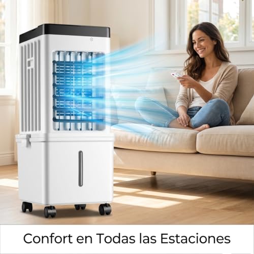 4-in-1 Portable Air Conditioner, Fast Cooling Evaporative Air Cooler, Ultra Quiet with 3 Wind Speeds, 8L Large Water Tank & Remote Control, Air Conditioner Portable for Home Bedroom Office