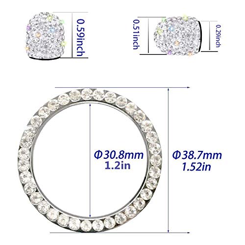 Anourney 4pcs White Crystal Rhinestone Universal Tire Valve Stem Caps Bling Car Accessories with 2Pcs Bling Crystal Rhinestone Ring Car Emblem Sticker for Engine Ignition Key Button AC Control Knobs