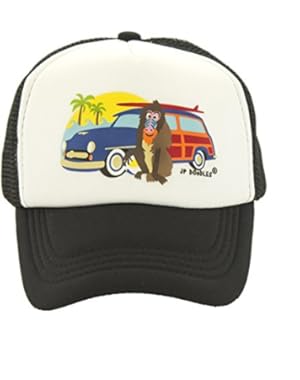 Surfer Monkey with Woodie on Kids Trucker Hat. Kids Baseball Cap is available in Baby, Toddler, and Youth Sizes.