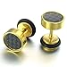 KONOV Mens Stainless Steel Carbon Fiber Stud Earrings, 8mm, Black Gold