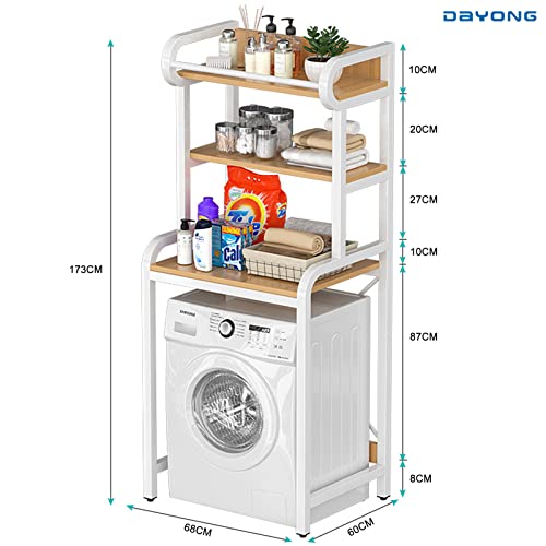 DAYONG Over Washing Machine Storage Rack, 3-Tier Laundry Organiser with Shelves, Bathroom Room Shelf, Shelving Units Clothes Dryers Shelf for Laundry Room, Balcony, Bathroom (White)