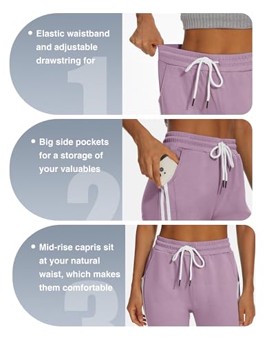 SPECIALMAGIC WOMEN’S CAPRI PANTS AIR LAYER ELASTIC WAIST CAPRI JOGGERS CAUSAL CROPPRD PANTS SOFT GRAYISH PURPLE AIR X-LARGE