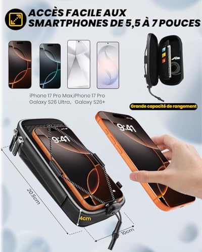 Support Telephone Velo Moto avec Sacoches pour Smartphone de 5,5″–7″
