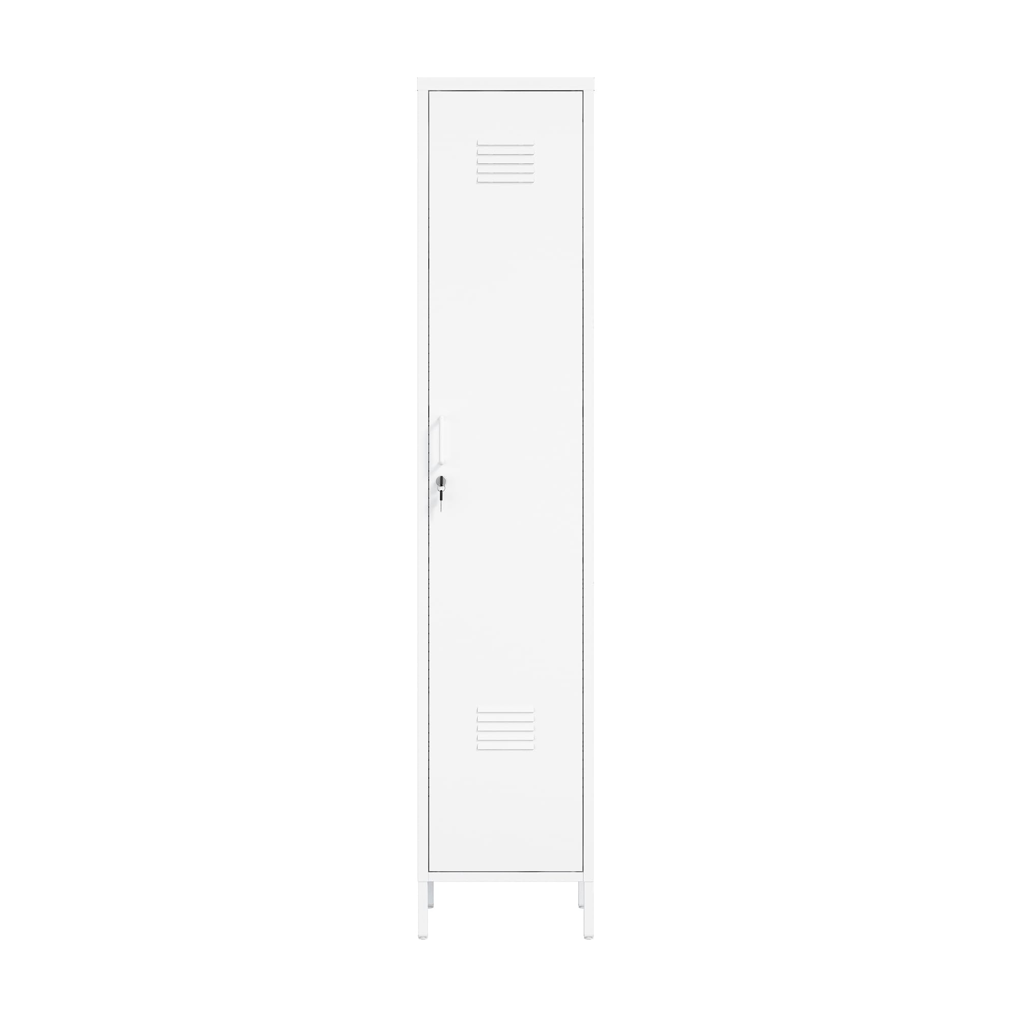 Photo 1 of Manhattan Comfort Naomi 72.8'' Tall Storage Cabinet, Single Metal Locker with Lock, Adjustable Shelves, Vented Door & Floor Protectors, Modern Garage & Office Organizer, White