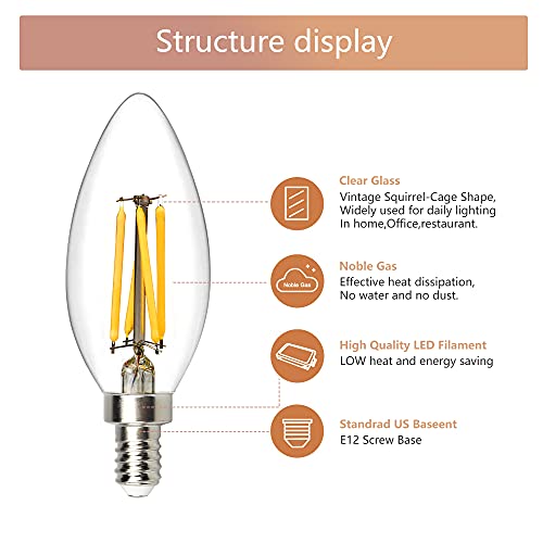 Dimmable B10 E12 Candelabra LED Light Bulbs 40 Watt Equivalent, Warm