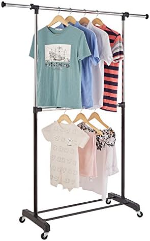 RichStar 2-Tier Adjustable Clothes Garment Rack Rolling Rack-with Commercial Grade Casters,Black&amp;Chrome