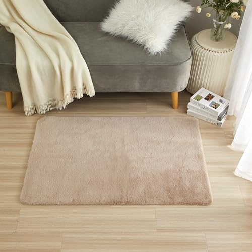 Stratford Park Taupe Faux Fur Rug, 30" x 46", Ultra Soft Rug for Living Room Be…