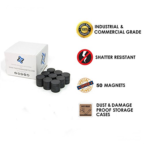 TAQTON Small Ceramic Craft Magnets - 50 pcs. 1" x 0.16" Thick. Industrial Strength Craft Magnets, Ferrite Disc Magnets. - Thumbnail 4