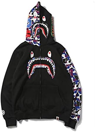 bape Hoodie Boys|Fashion BAPE Half Camouflage Shark Head Zip Sweater Black Men Boys