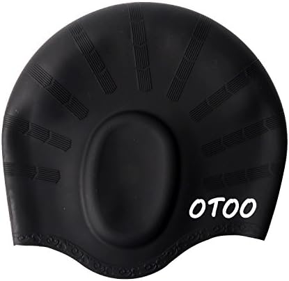 OTOO Adult Long Hair Swim Cap,Waterproof,Durable Silicone Swimming Caps for Curly Hair Unisex Children Woman and Men (Black1)