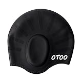 OTOO Adult Long Hair Swim Cap,Waterproof,Durable Silicone Swimming Caps for Curly Hair Unisex Children Woman and Men (Black1)