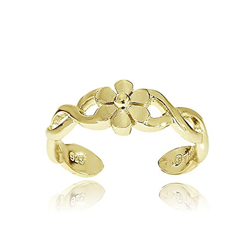 Hoops & Loops Gold Flash Sterling Silver Braided Daisy Flower Toe Ring