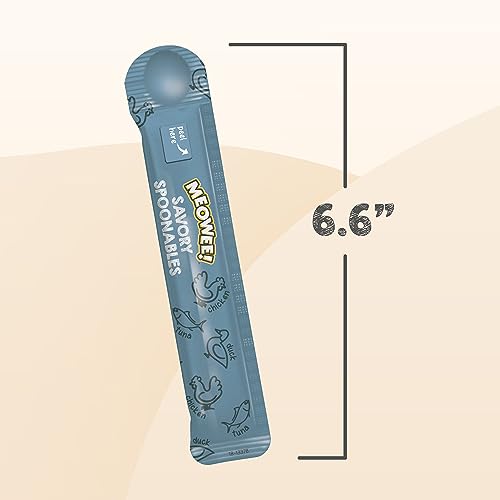 MEOWEE! SAVORY SPOONABLES WITH REAL TUNA, CHICKEN & DUCK, 4 COUNT TUBE, TRIPLE FLAVOR SQUEEZABLE LICKABLE WET TREATS FOR CATS WITH BUILT-IN SPOON FOR LESS MESS