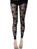 DITTMURI Women Sexy Mesh Sheer Floral Lace Hollow Out Footless Leggings Pants Tights Black