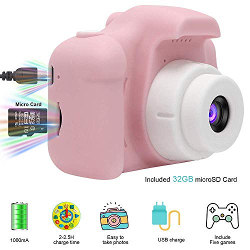 ArtJ4U Kids Digital Video Camera for Girls 3-10 Years Old,13MP Rechargeable Camera Shockproof 1080P HD Cameras Camcorder for Girls Kids Toddler Indoor Outdoor Travel(32GB Memory Card Included) (Pink)