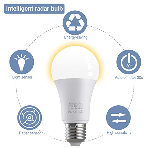 Elfeland Motion Sensor Light Bulb Dusk to Dawn 7W Radar LED Smart Light Motion E26 Base 6500K LED Light Bulbs Indoor Outdoor Auto On/Off Smart Bulb White Night Lights(4 Pack) - Thumbnail 4