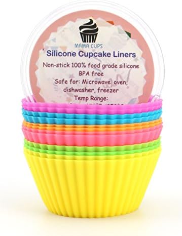 Mama Cups® Silicone Baking Cups - 12 Multi Colored Muffin Molds Pack / Cupcake Liners, Non Stick, Heat Resistant, Lifetime Quality Guarantee