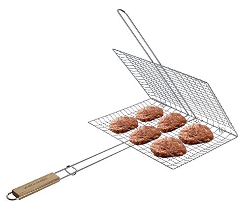 Extra Large Grilling Surface - Extra long Wood Handle - Stainless Steel BBQ Grilling Basket for Roast fish Vegetable Shrimp Fruit Meat Seafood - Best Barbecue Wok Topper Accessories Gift for Dad - Thumbnail 2