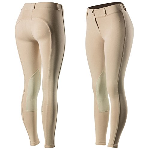 Horze Ella Women’s Pull-On Knee Patch Breeches, Khaki, US 28,