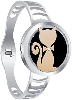 VOJO 30mm Cat Essential Oil Diffuser Necklace Stainless Steel Locket Jewelry for Women Men Kids (Cuff)