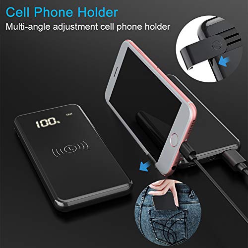 Wireless Charger Power Bank,DYTesa 8000mAH Portable Charger Mirror Surface LCD Digital Screen External Battery with 2.1A Type-C & Micro Dual Input,2.4A Output for Smartphone & Other Device,Black