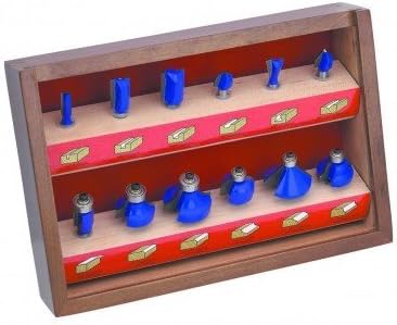 12 Piece C2 Tungsten Carbide Tip Router Bits Precision Ground 1/4'' Shanks Anti-kickback, Packed in wooden presentation case