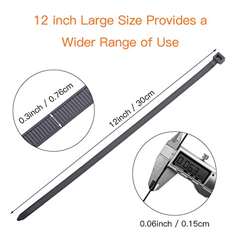 OneLeaf Cable Ties 12 Inch Heavy Duty Zip Ties with 120 Pounds Tensile Strength for Multi-Purpose Use, Self-Locking UV Resistant Nylon Tie Wraps, Indoor and Outdoor Tie Wire. 100 Pcs, Black