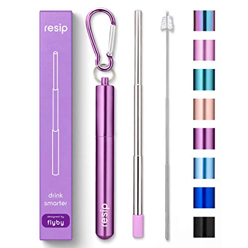 Flyby Portable Reusable Drinking Straws | Collapsible & Foldable Telescopic Stainless Steel Metal Straw Dispenser | Final Aluminum Case, Long Cleaning Brush, Silicone Tip | Purple | 1-Pack - Thumbnail 7
