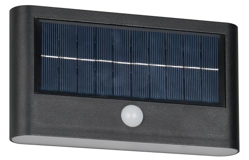 Reality Leuchten Aplique de Exterior RAMOS R24746232 LED, Plástico Negro Mate, LED de 8 vatios, Híbrido Solar/Batería, Sensor crepuscular, Sensor de movimiento
