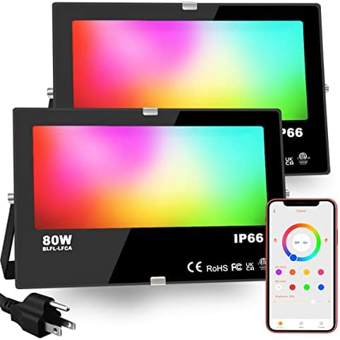 iLC, RGB LED-spot 80W, RGBW-kleurwisselende schijnwerper equivalent aan 800W, groeperingstimer voor 16 miljoen kleuren, 2700K warmwit, waterbeschermingsklasse IP66 buiten binnen