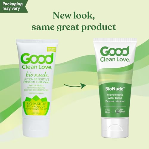 Good Clean Love BioNude Ultra Sensitive Personal Lubricant, Hypoallergenic Unscented & Unflavored Water-Based Lube, Safe for Adult Toys & Condoms, Intimate Wellness Gel for Men & Women, 3 Oz