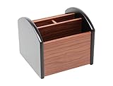 Rotating 4 Compartment Wooden Desk Organizer | Remote Caddy/Holder For Desktop Office Supplies or Remote Controls - Black & Cherry