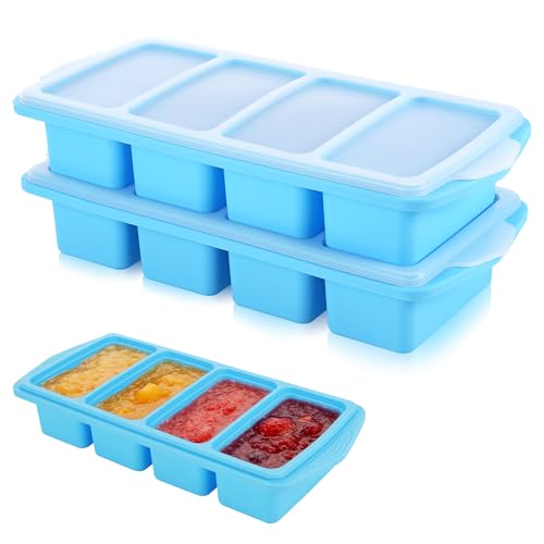 Huiguli 2 Pieces Extra Large Silicone Tray Soup Containers for Freezer, Sauces and Food Preparations, 1 Cup/250 ml, Sky Blue (2, Rectangular)