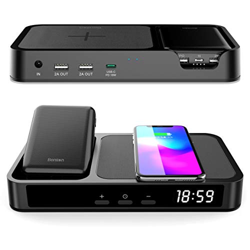 Wireless Charger, 6 in 1 Bedside Charging Station with Alarm Clock